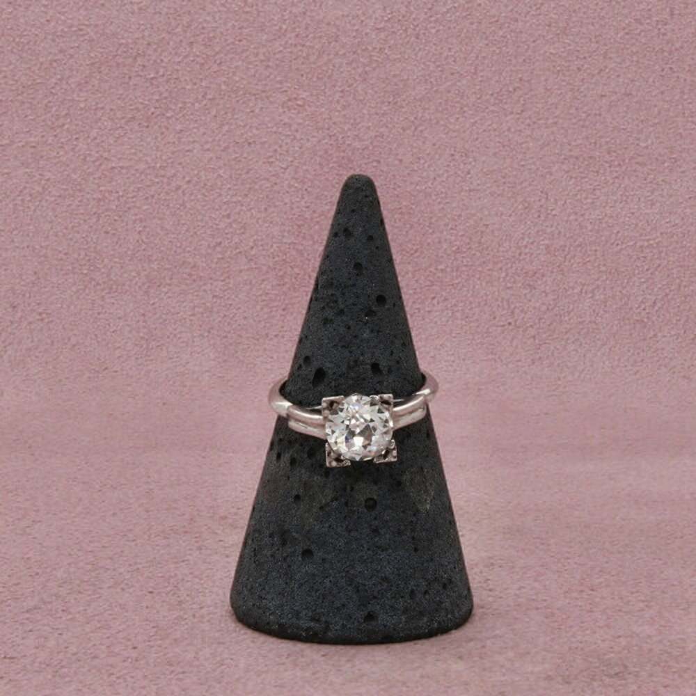 Sterling Silver Vintage Art Deco Paste-Stone Square-Profile Setting Ring 5.5